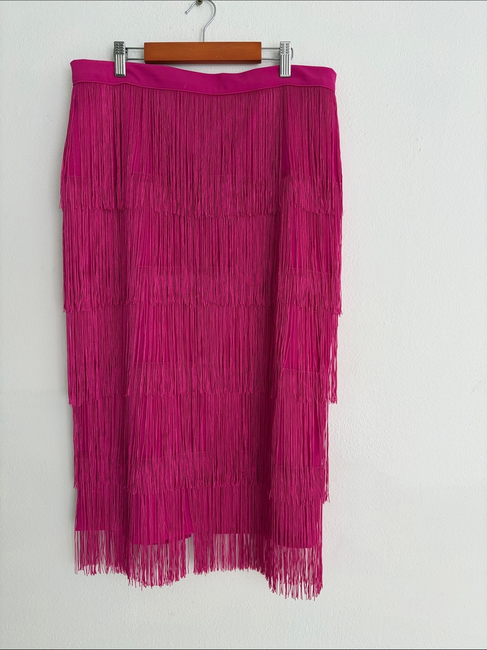 Midi Fringe Skirt in Vibrant Fuchsia